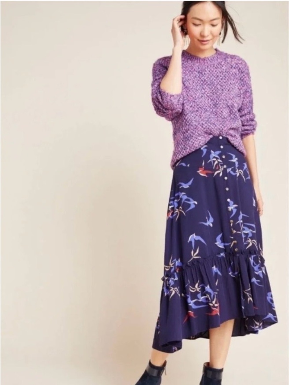 Anthropologie Maeve Merida Flounced Midi Skirt Size 4 MSRP $119